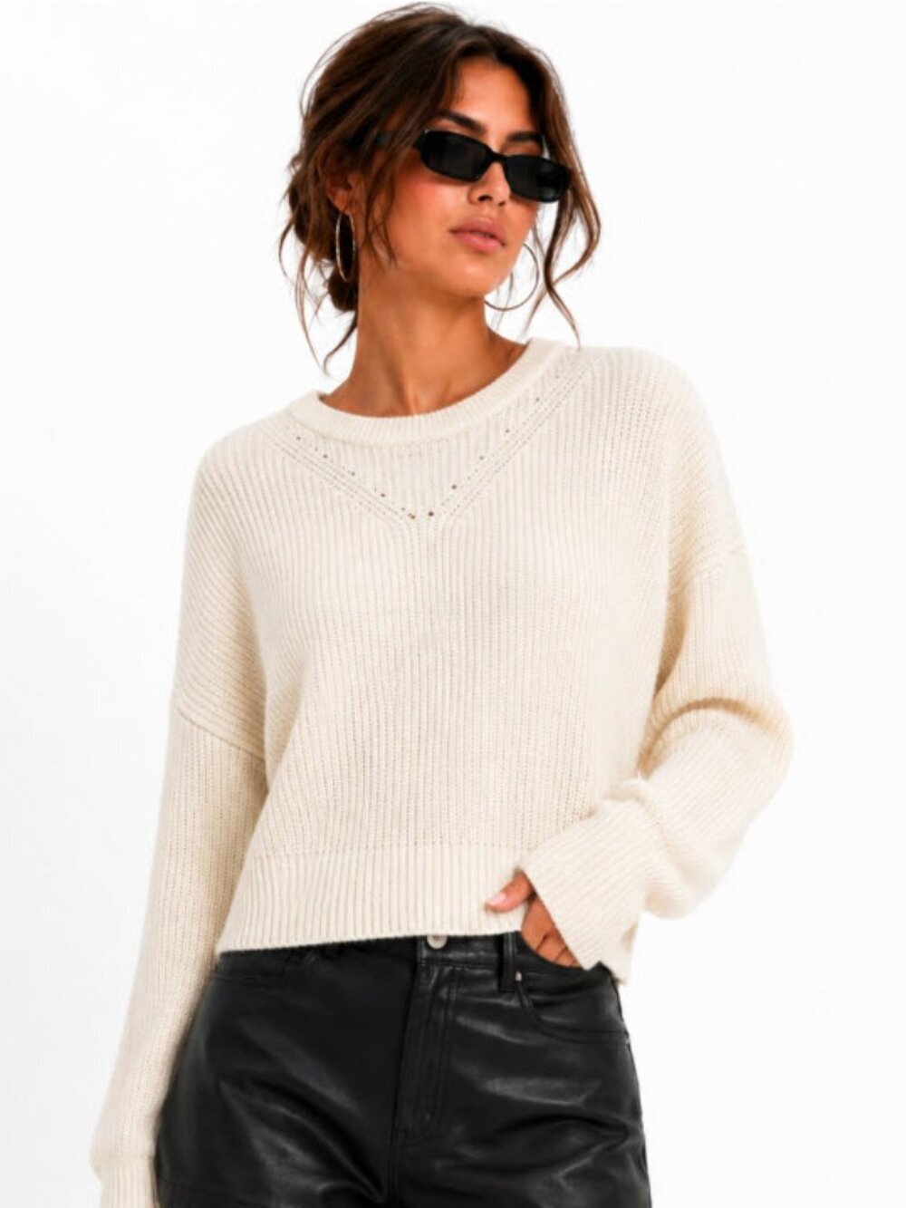 Ralph Lauren Cream Cotton Crewneck Sweater Quiet Luxury Size Large